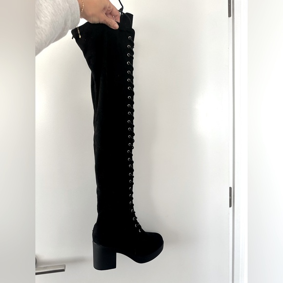 Nasty gal Faux Suede Lace Up Over the Knee Boots size 8 - Picture 5 of 5
